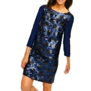 Boden Wool Silk Blue Sequin Long Sleeve Holiday Cocktail Dress Size 8, EUC
